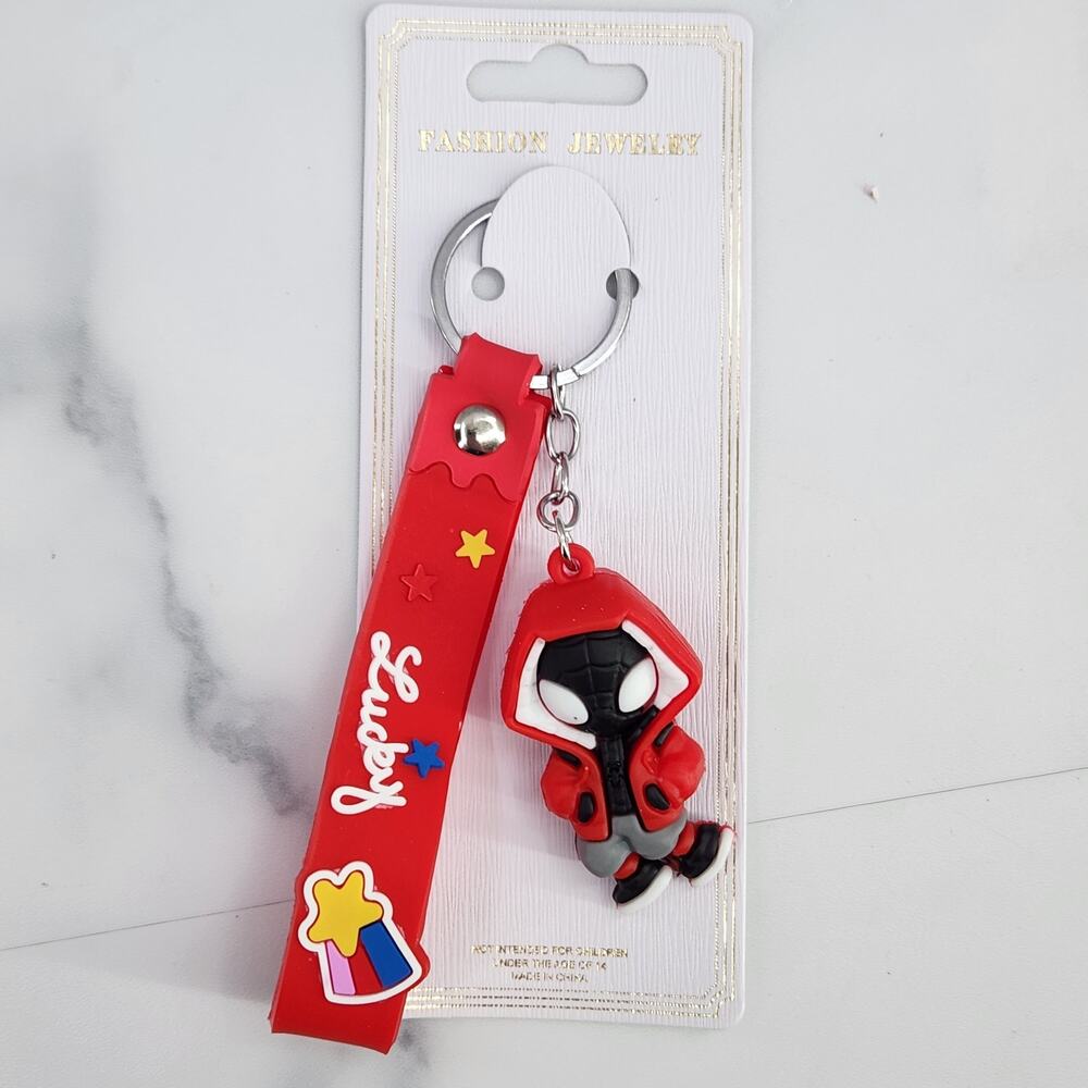 NEW Marvel Spider-Man Keychain PVC Figure Strap Key Ring Bag Charm Red Hoodie
